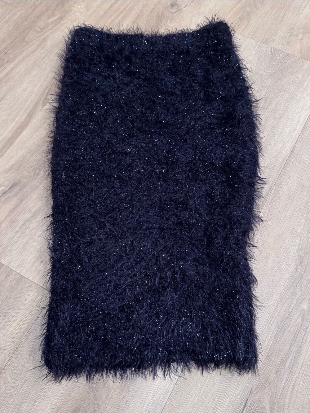 ASOS Black fuzzy texture knee midi length skirt NWOT Size S
